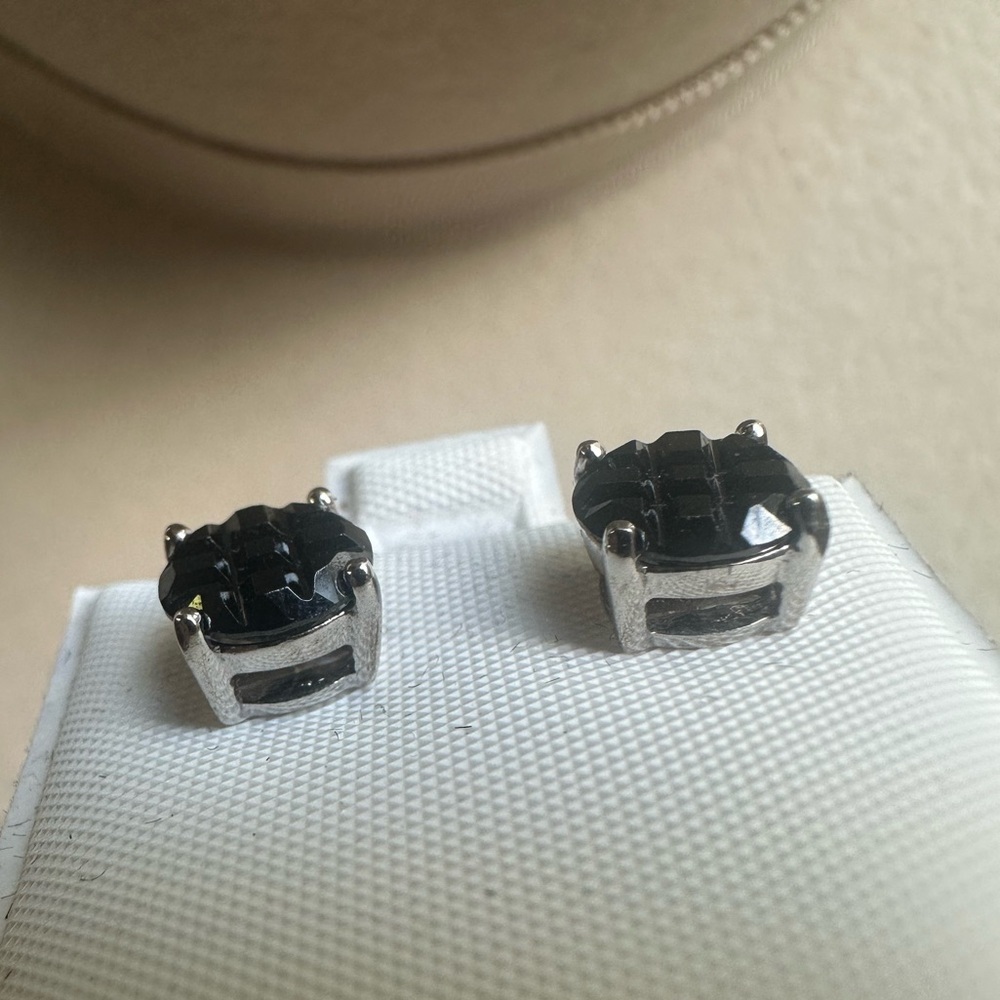 Sterling Silver 925 Stamped Black Onyx Stud Earrings New! Unique Cut - Picture 5 of 16